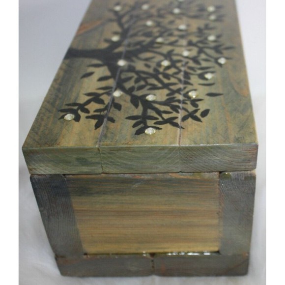 Tree Of Life Wooden Memory Box Handmade Rhinestone Embellished Stained GUC - Picture 6 of 10
